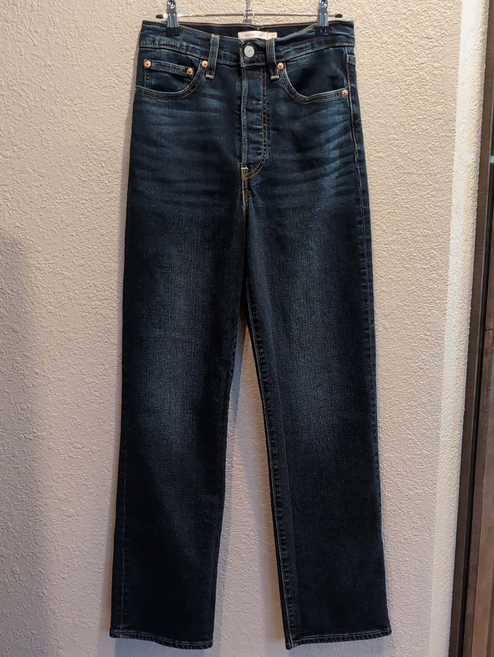 Levi's Ribcage Dark Wash Straight Jeans